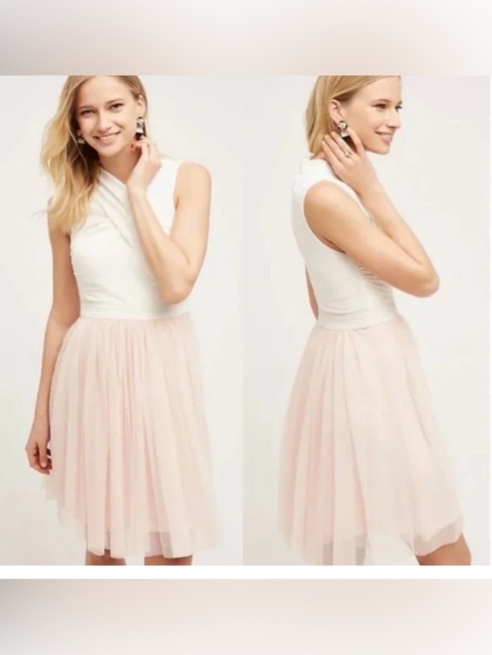 Anthropologie HD in Paris DARLA Blush Pink Tulle Skirt White Wrap Midi Dress